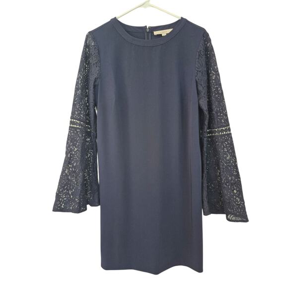 LOFT Dress Size 6 Navy Shift Long Lace Bell Sleeves Cocktail Office Siren Boho - Picture 1 of 10
